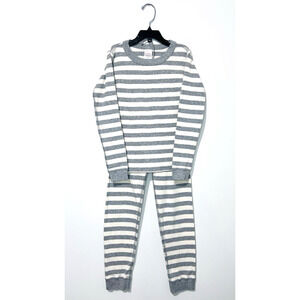 Hanna Andersson Pajama Set Boys 130 US 8 Cotton Gray White Striped Long Sleeve